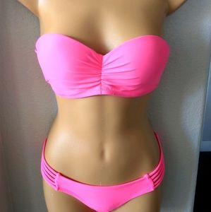 Hot pink Xhilaration strappy bandeau bikini set S